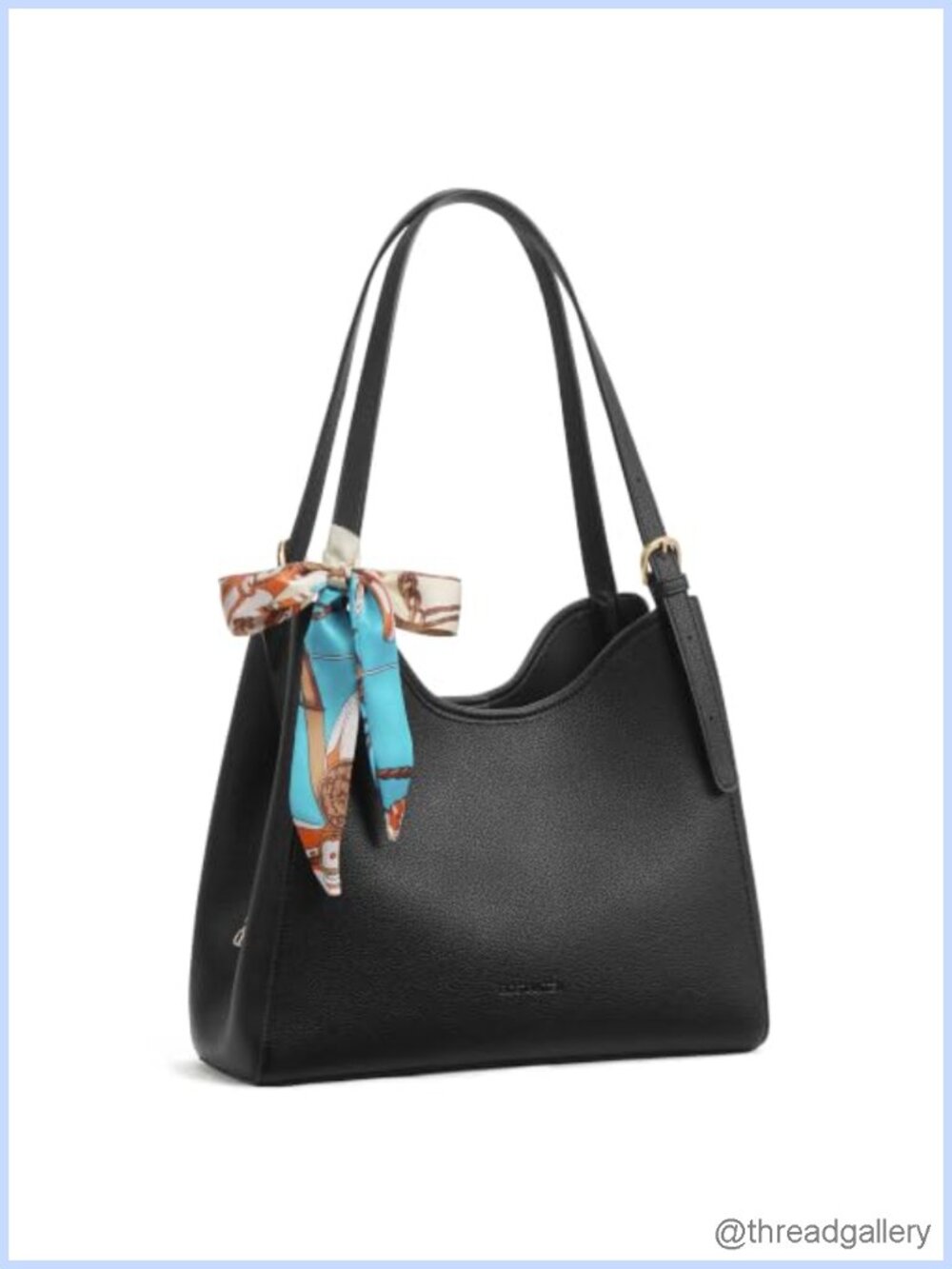 Pebbled Leather Shoulder Bag 3-Compartment Handbag with Scarf
